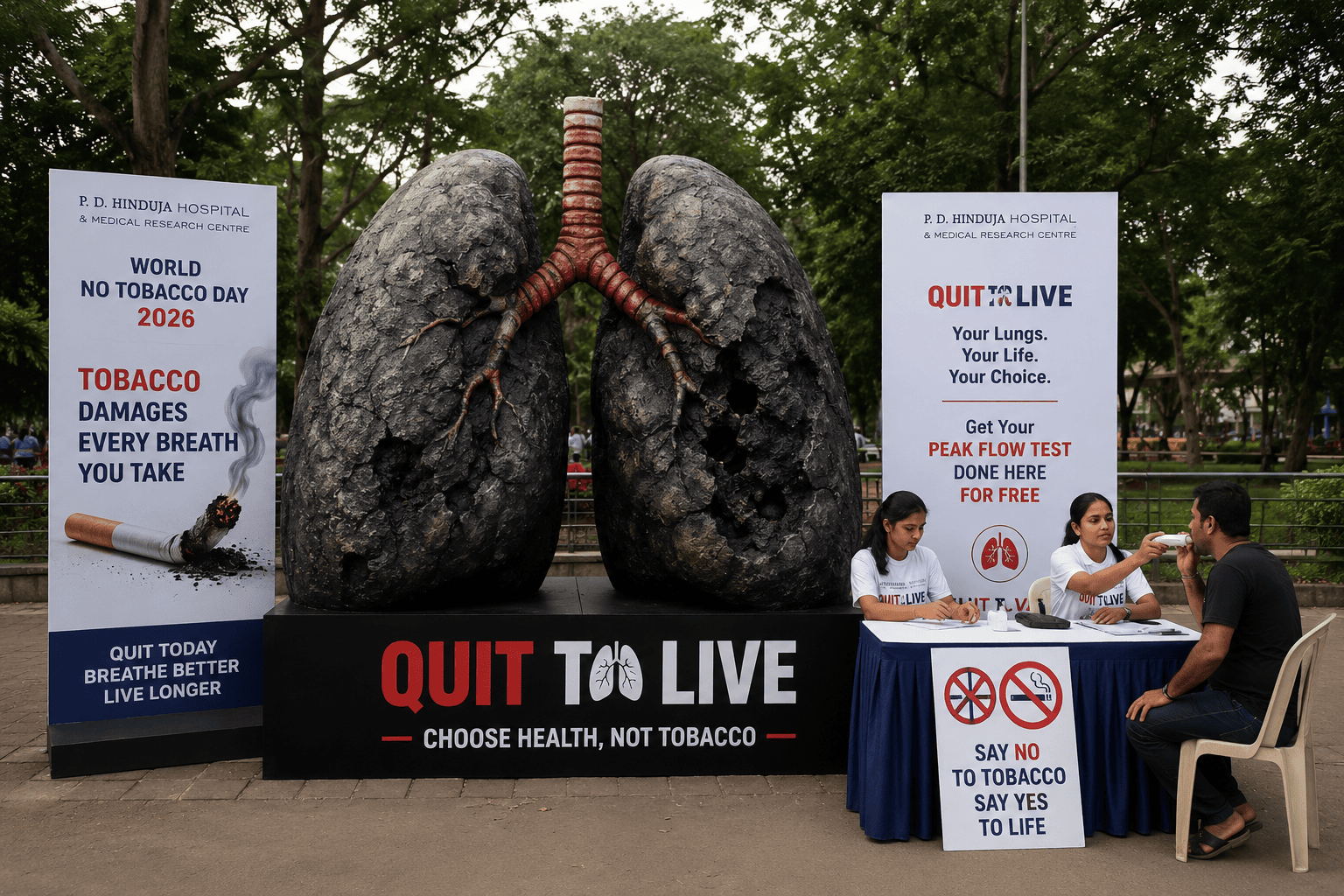 P. D. Hinduja Hospital’s Quit to Live lung installation at Shivaji Park on World No Tobacco Day 2026