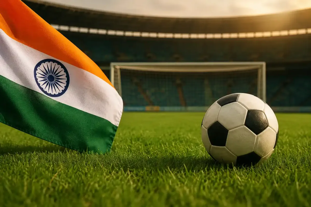 Lionel Messi alongside the Indian national football theme highlighting India's FIFA World Cup ambitions.