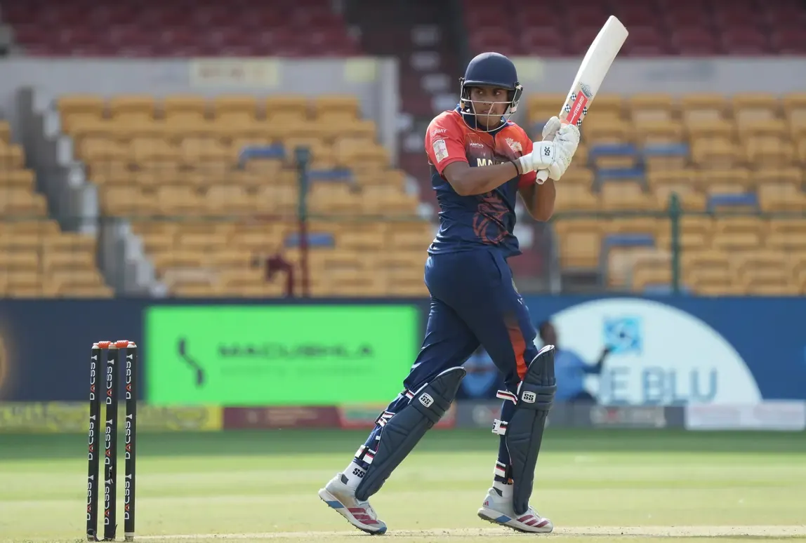 Siddharth Akhil celebrates after scoring an unbeaten century for Coastal Kings Mangaluru against Hubli Tigers in the Maharaja Trophy KSCA T20.