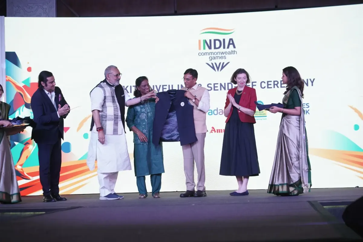 Team India unveiled in the official Commonwealth Games 2026 ceremonial and competition kit during the send-off ceremony in New Delhi.
