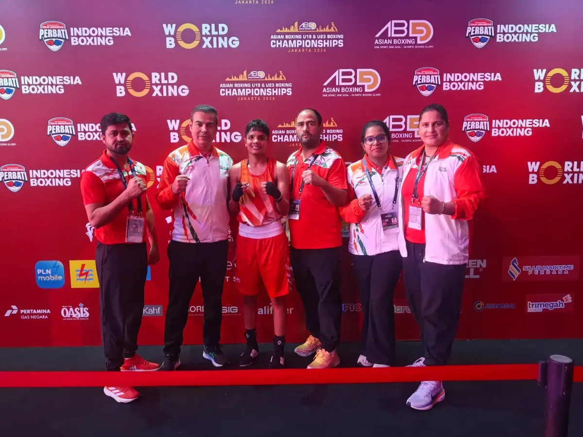 Indian U-19 women boxers celebrate after securing semifinal spots at the Asian U-19 & U-23 Boxing Championships in Jakarta.