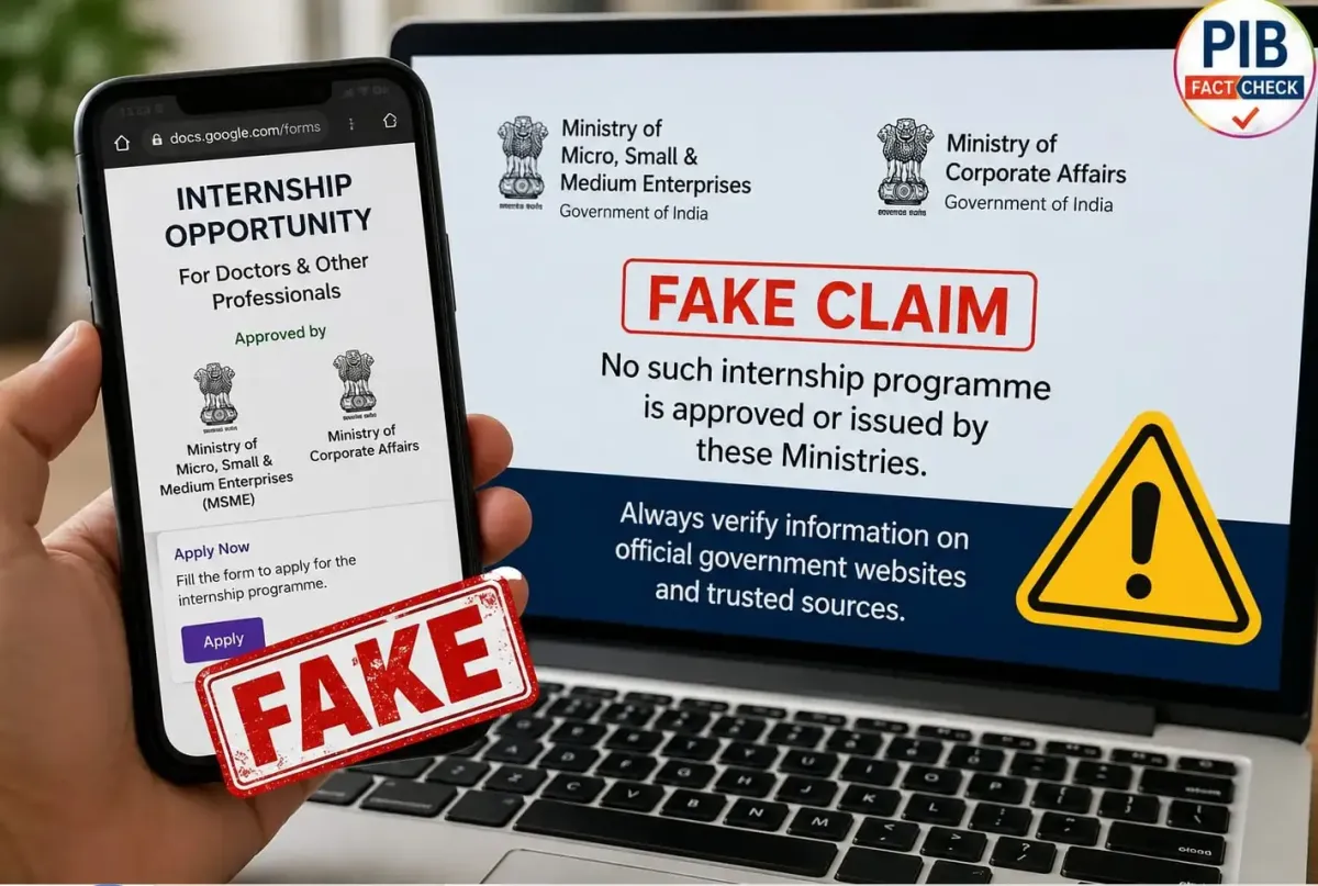 Government warns citizens against fake internship Google Form circulating on social media.