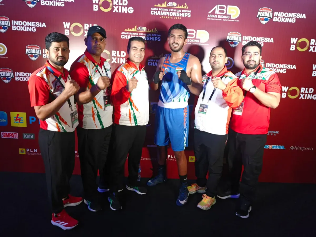 Indian boxers celebrate after reaching multiple finals at the Asian U-19 & U-23 Boxing Championships in Jakarta.