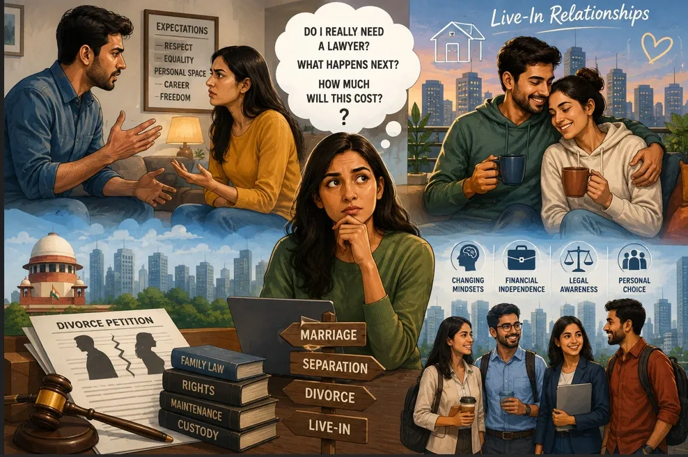 Young Indian couple discussing marriage, separation and changing relationship choices in an urban setting