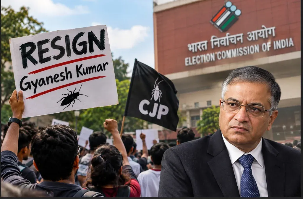 Cockroach Janta Party protest demanding Chief Election Commissioner Gyanesh Kumar's resignation