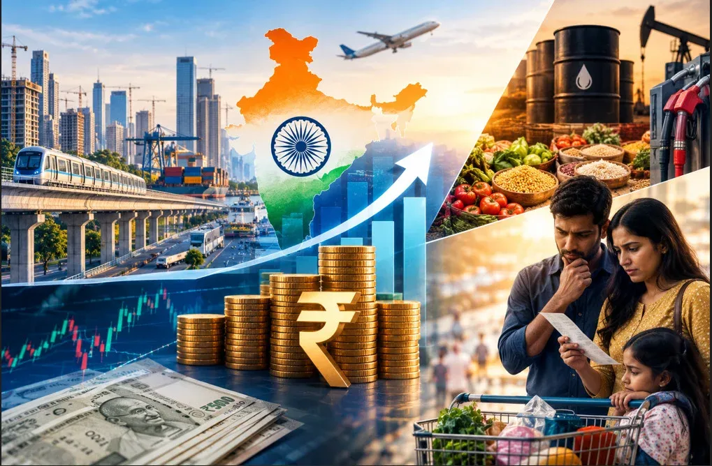 Indian economic growth represented by infrastructure, financial markets and rising household living costs amid inflation