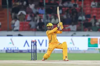 Gaurav Reddy celebrates his unbeaten century for Anurag Nalgonda Knights against Medak Falcons in the HCA Sreenidhi University TG20.