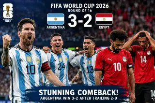 Lionel Messi celebrates as Argentina complete a dramatic 3-2 comeback victory over Egypt in the FIFA World Cup 2026 Round of 16.