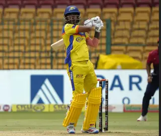 Vyshak Vijaykumar celebrates after leading Mysuru Warriors to a playoff-clinching win over Shivamogga Yodhas in the Maharaja Trophy KSCA T20.