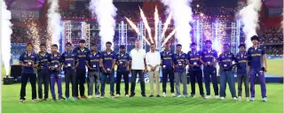 Hyderabad Under-19 Vinoo Mankad Trophy-winning team being felicitated during the Sreenidhi University TG20 closing ceremony.