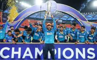 Hyderabad E-Champions celebrate after winning the inaugural Sreenidhi University TG20 Trophy at the Rajiv Gandhi International Stadium.