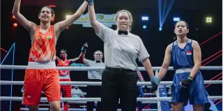 Indian women boxers celebrate their medal-winning performances at the Asian U-19 & U-23 Boxing Championships in Jakarta.