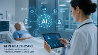 Doctors using AI-powered healthcare technology to improve predictive patient care.